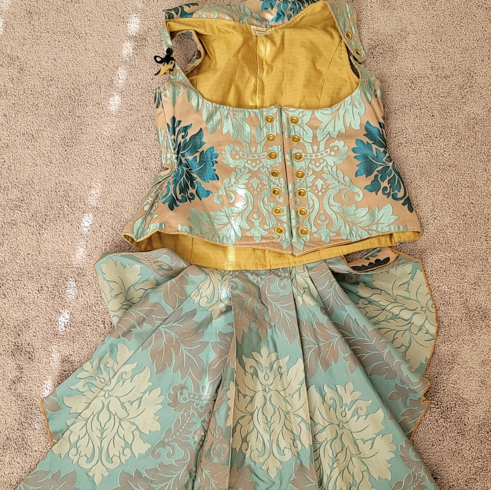 Damsel In This Dress Shades Of Teal Peplum Vixen - HTF VINTAGE Fabric